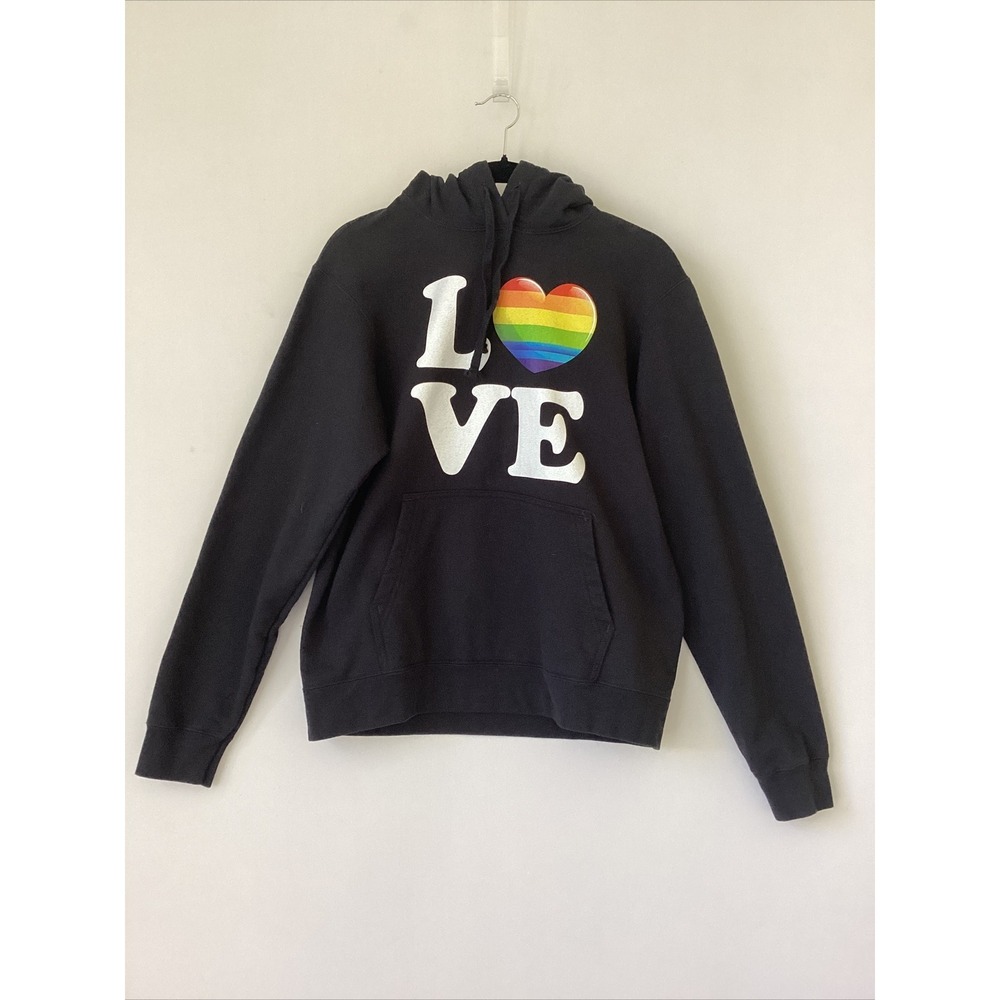 LOVE Hoodie Sweatshirt Unisex Teen Medium Black Rainbow Heart Streetwear  Bold